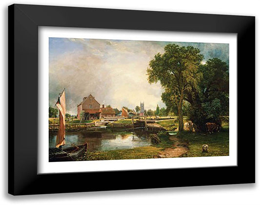 Dedham Lock and Mill, 1820 28x22 Black Modern Wood Framed Art Print Poster by Constable, John