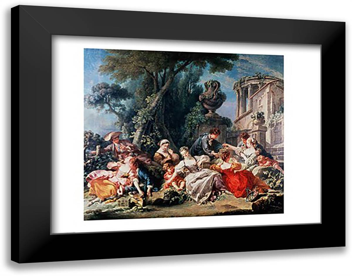 Bird Catchers 28x22 Black Modern Wood Framed Art Print Poster by Boucher, Francois