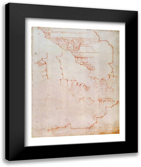 Inv. 1859 6-25-560/2. R. (W.19) Drawing of architectural details 22x28 Black Modern Wood Framed Art Print Poster by Michelangelo
