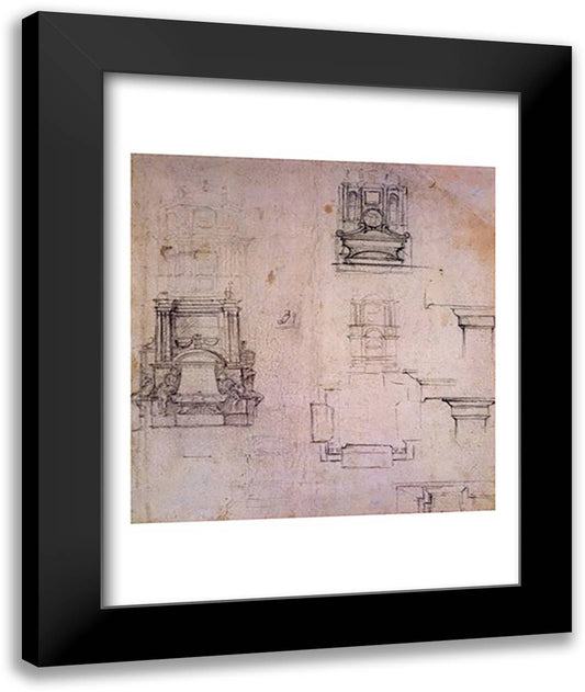 Inv. 1859 6-25-545. R. (W. 25) Designs for tombs 22x28 Black Modern Wood Framed Art Print Poster by Michelangelo