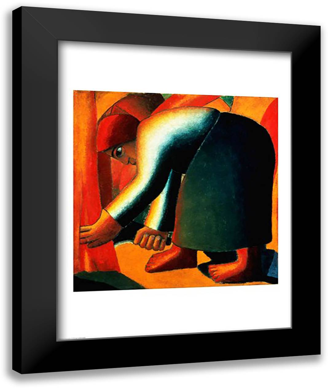 Woman Cutting, c.1900 22x28 Black Modern Wood Framed Art Print Poster by Malevich, Kazimir