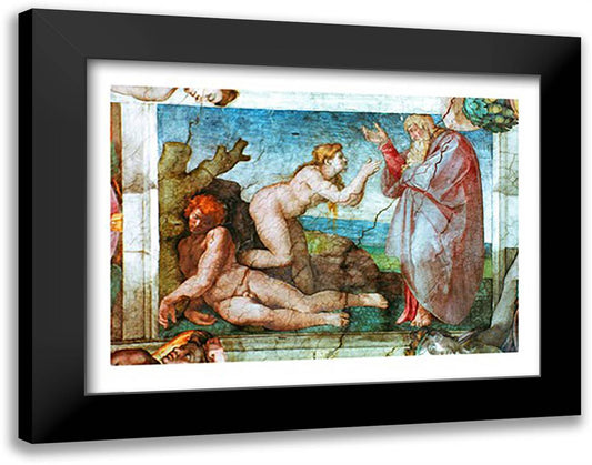 Sistine Chapel ceiling: Creation of eve, with four Ignudi, 1511 28x22 Black Modern Wood Framed Art Print Poster by Michelangelo