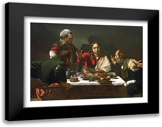 The Supper at Emmaus, 1601 28x22 Black Modern Wood Framed Art Print Poster by Caravaggio