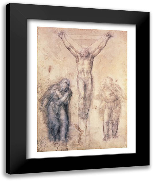 Inv.1895-9-15-509 Recto W.81 Study for a Crucifixion 22x28 Black Modern Wood Framed Art Print Poster by Michelangelo
