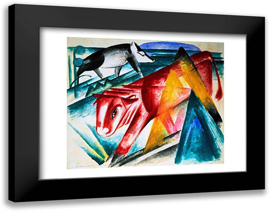 Animals, 1913 28x22 Black Modern Wood Framed Art Print Poster by Marc, Franz