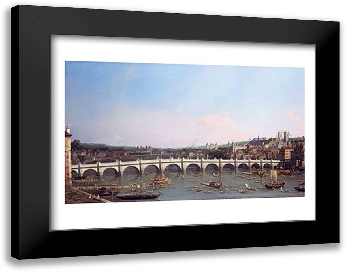 Westminster Bridge from the North with Lambeth Palace in distance 28x22 Black Modern Wood Framed Art Print Poster by Canaletto, Giovanni Antonio