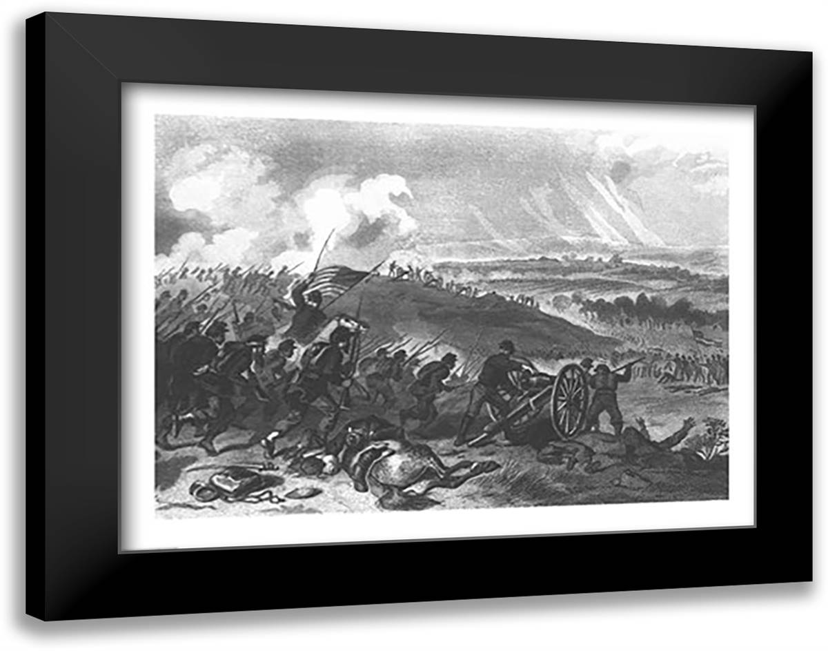 Battle of Gettysburg - Final Charge of the Union Forces at Cemetery Hill, 1863 28x22 Black Modern Wood Framed Art Print Poster