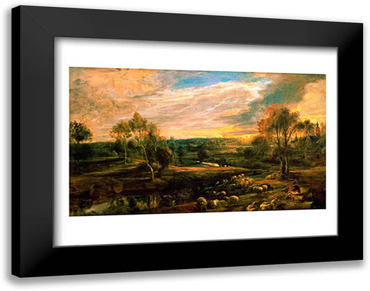 A Landscape with a Shepherd and his Flock 28x22 Black Modern Wood Framed Art Print Poster by Rubens, Peter Paul