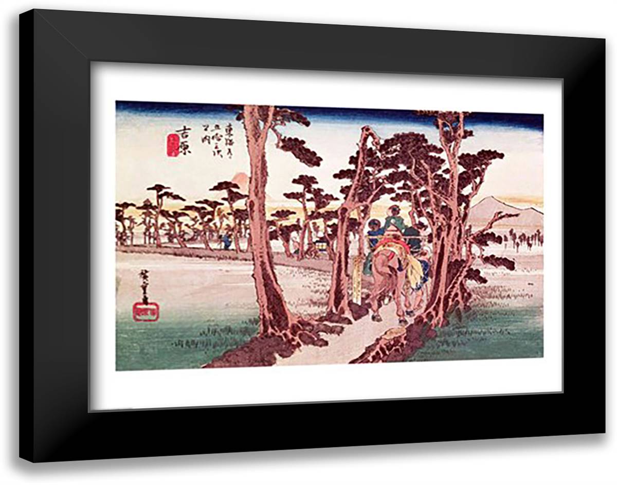 Fuji from Yoshiwara 28x22 Black Modern Wood Framed Art Print Poster by Hiroshige, Utagawa