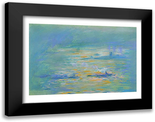 Tugboats on the River Thames 28x22 Black Modern Wood Framed Art Print Poster by Monet, Claude