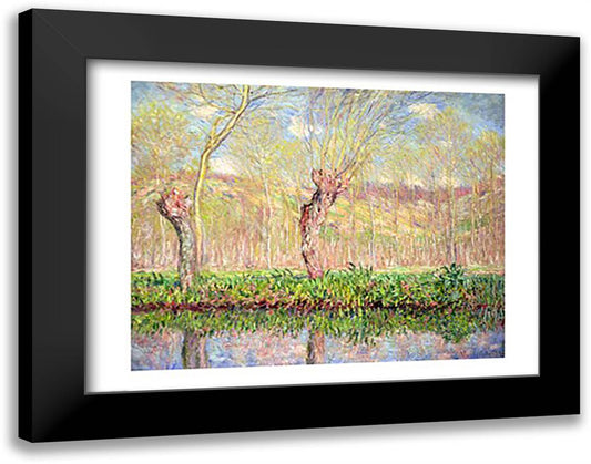 Spring, River Bank at Epte, 1885 28x22 Black Modern Wood Framed Art Print Poster by Monet, Claude