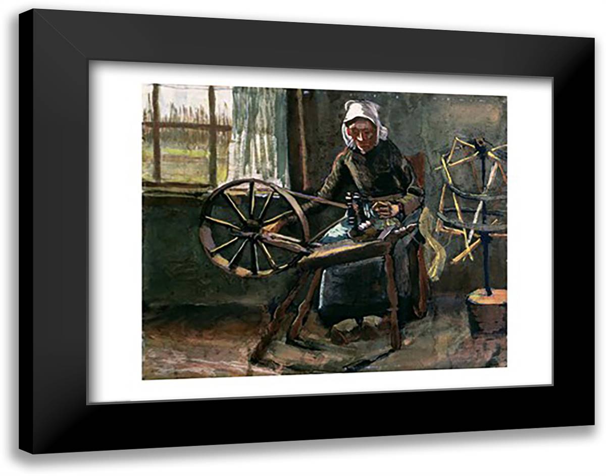 Peasant Woman Winding Bobbins 28x22 Black Modern Wood Framed Art Print Poster by Van Gogh, Vincent