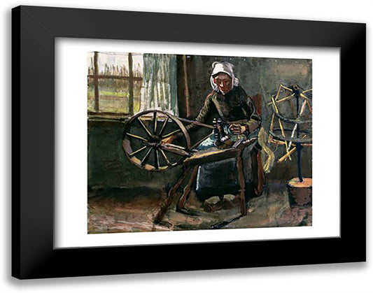 Peasant Woman Winding Bobbins 28x22 Black Modern Wood Framed Art Print Poster by Van Gogh, Vincent