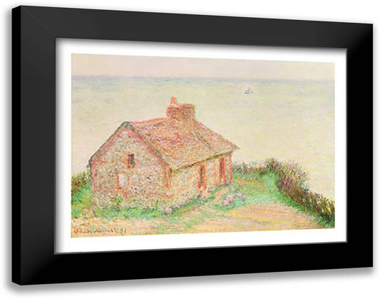 The House at Douanier, Pink Effect, 1897 28x22 Black Modern Wood Framed Art Print Poster by Monet, Claude