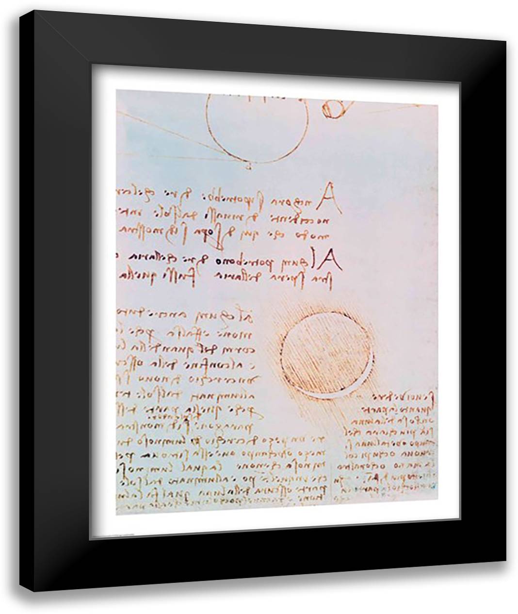 Detail from Study of the Illumination of the Moon 2r from Codex Leicester 22x28 Black Modern Wood Framed Art Print Poster by da Vinci, Leonardo