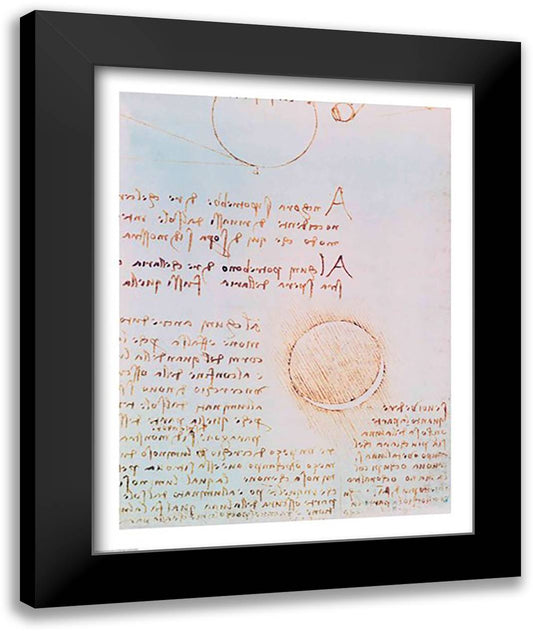 Detail from Study of the Illumination of the Moon 2r from Codex Leicester 22x28 Black Modern Wood Framed Art Print Poster by da Vinci, Leonardo