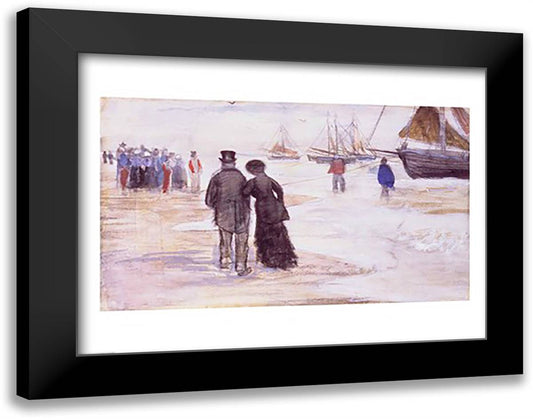 The Beach at Scheveningen 28x22 Black Modern Wood Framed Art Print Poster by Van Gogh, Vincent