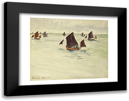 Fishing Boats on the Large de Pourville, 1882 28x22 Black Modern Wood Framed Art Print Poster by Monet, Claude