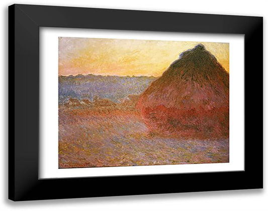 Haystacks, Pink and Blue Impressions, 1891 28x22 Black Modern Wood Framed Art Print Poster by Monet, Claude