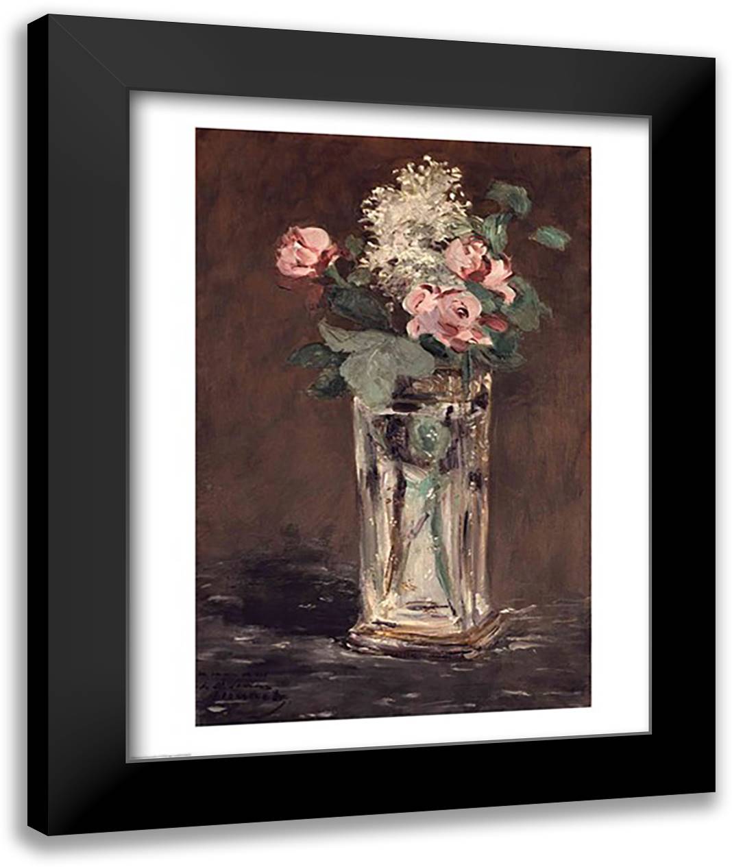 Flowers in a Crystal Vase 22x28 Black Modern Wood Framed Art Print Poster by Manet, Edouard