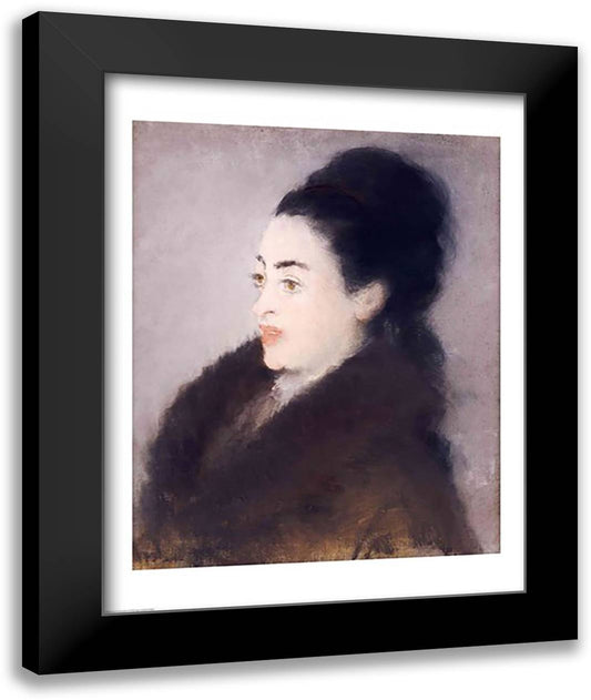 Woman in a Fur Coat in Profile, 1879 22x28 Black Modern Wood Framed Art Print Poster by Manet, Edouard