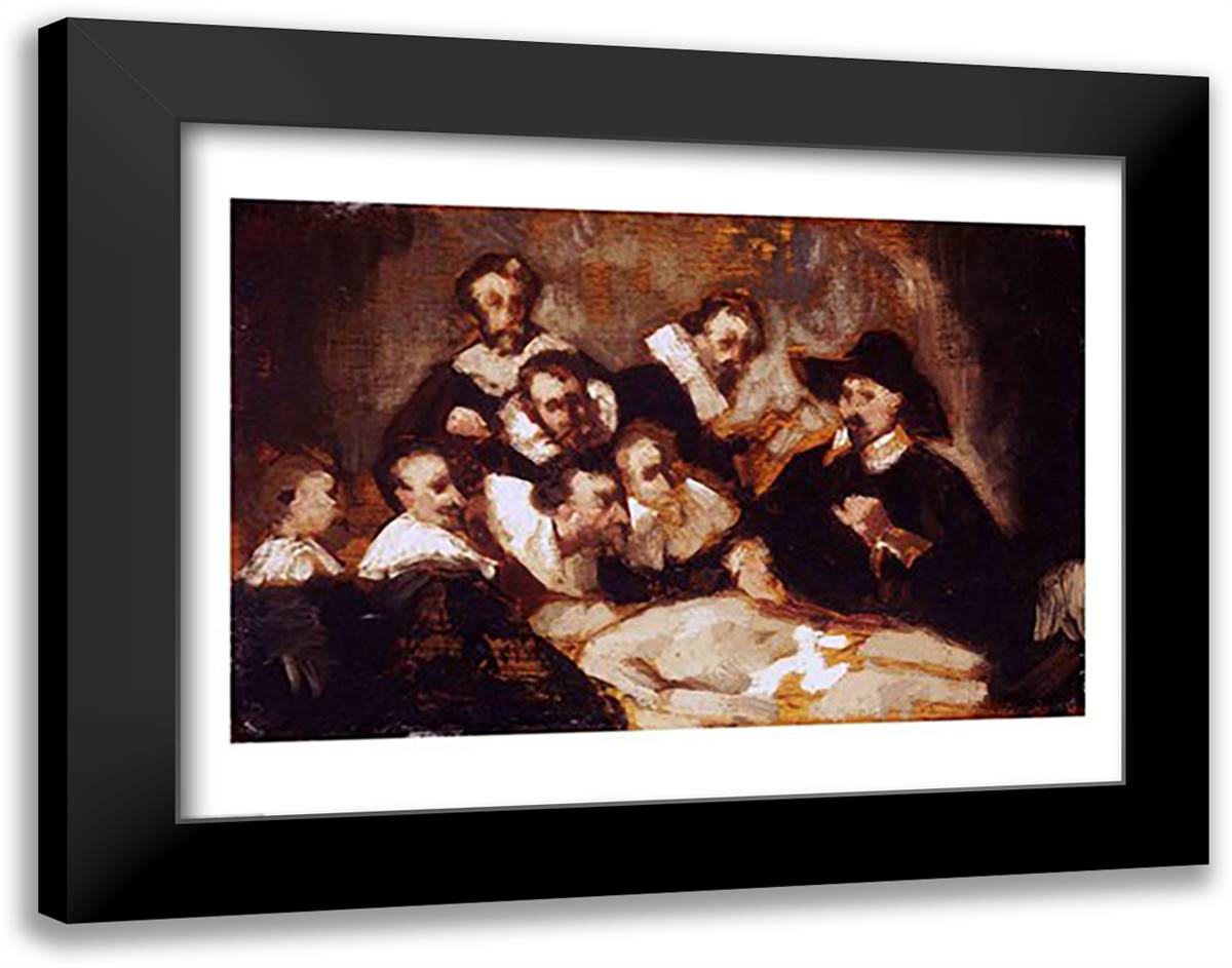 The Anatomy Lesson, after Rembrandt, c.1856 28x22 Black Modern Wood Framed Art Print Poster by Manet, Edouard