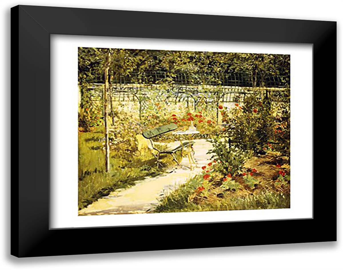 The Bench, The Garden at Versailles 28x22 Black Modern Wood Framed Art Print Poster by Manet, Edouard