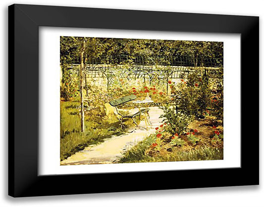 The Bench, The Garden at Versailles 28x22 Black Modern Wood Framed Art Print Poster by Manet, Edouard
