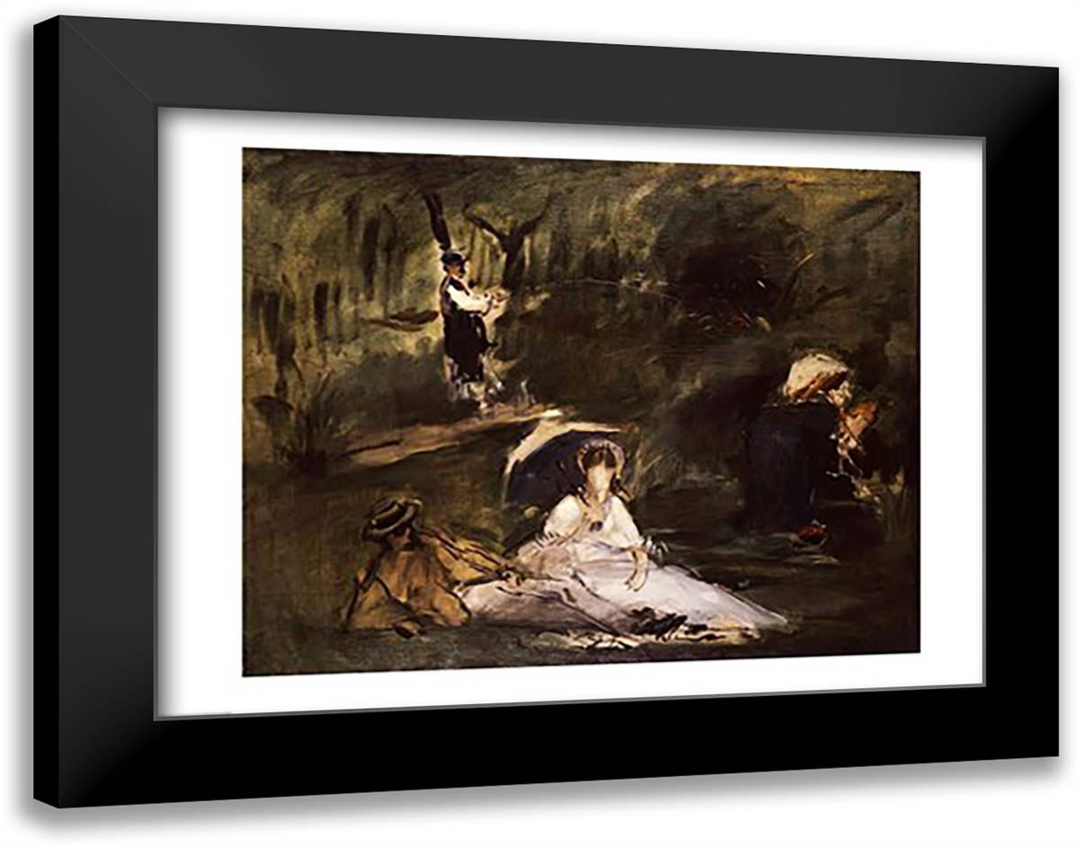 Under the Trees 28x22 Black Modern Wood Framed Art Print Poster by Manet, Edouard