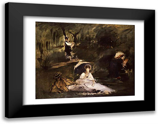 Under the Trees 28x22 Black Modern Wood Framed Art Print Poster by Manet, Edouard
