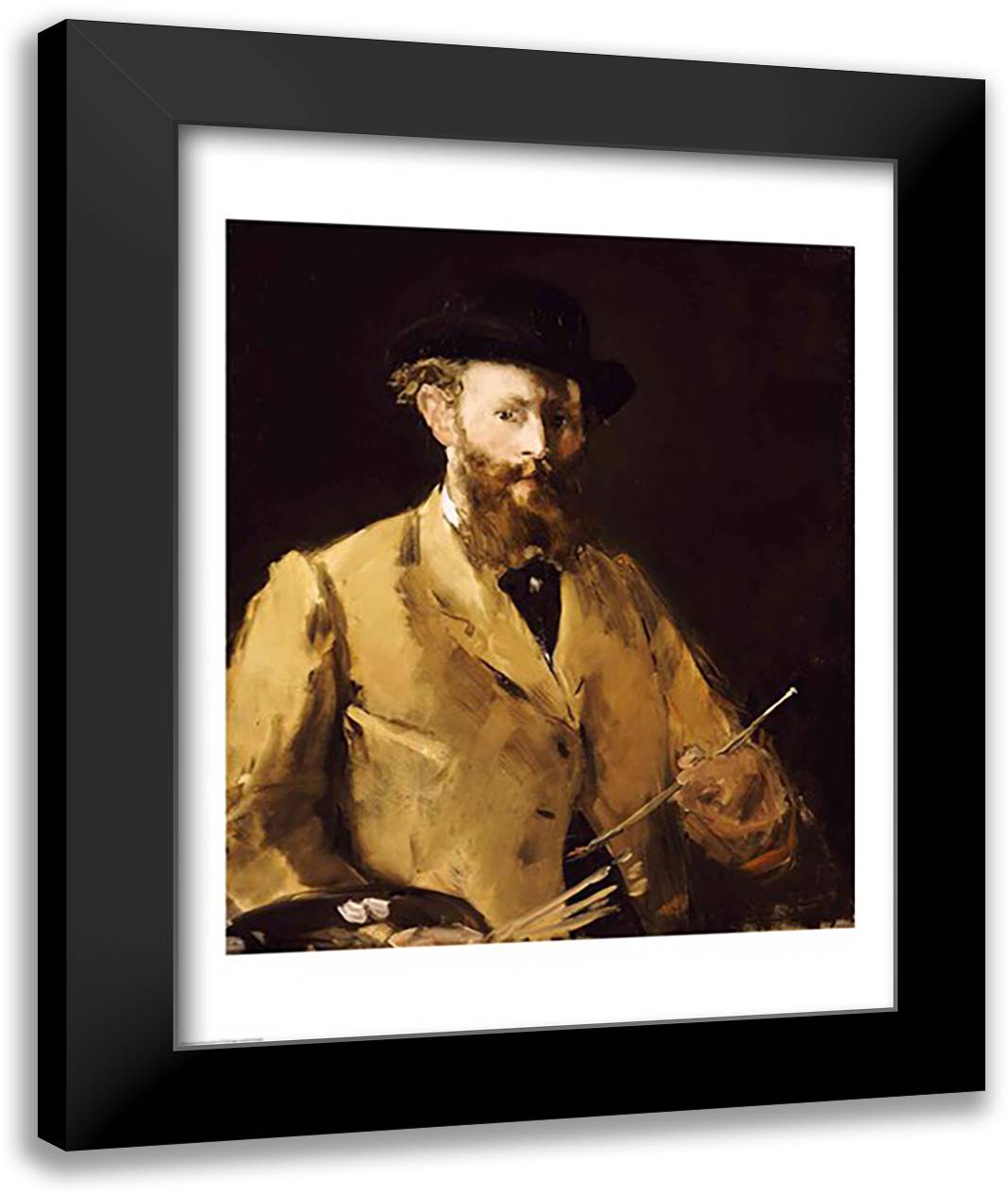 Self Portrait with a Palette 22x28 Black Modern Wood Framed Art Print Poster by Manet, Edouard