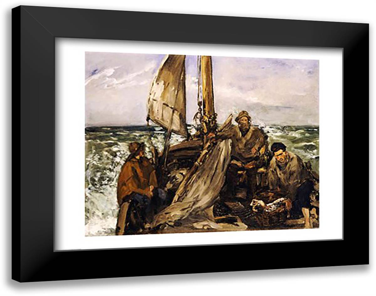 The Workers of the Sea, 1873 28x22 Black Modern Wood Framed Art Print Poster by Manet, Edouard