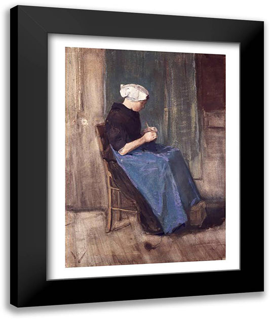Young Scheveningen Woman Knitting, Facing Right 22x28 Black Modern Wood Framed Art Print Poster by Van Gogh, Vincent