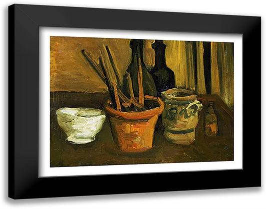 Still Life of Paintbrushes in a Flowerpot, 1884 28x22 Black Modern Wood Framed Art Print Poster by Van Gogh, Vincent