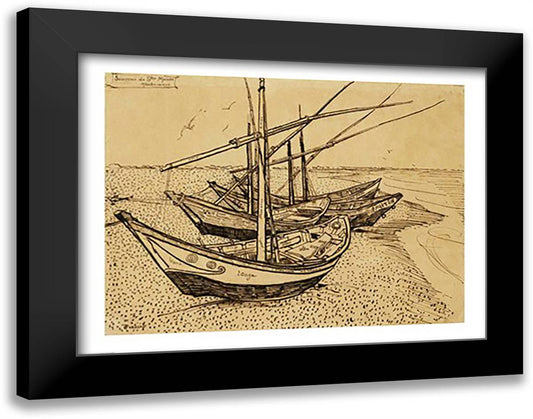 Fishing Boats on the Beach at Saintes-Maries-de-la-Mer, 1888 28x22 Black Modern Wood Framed Art Print Poster by Van Gogh, Vincent