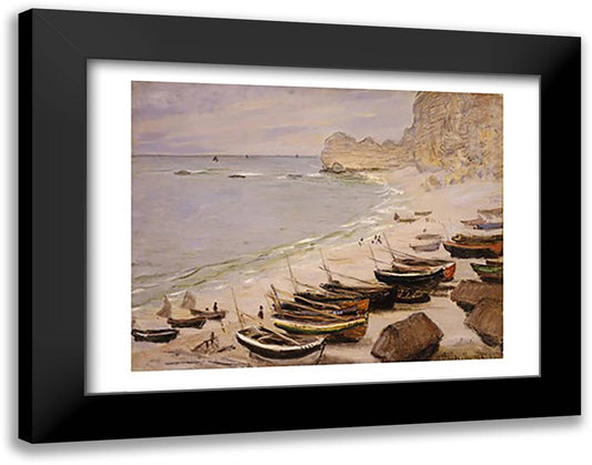 Boats on the Beach at Etretat, 1883 28x22 Black Modern Wood Framed Art Print Poster by Monet, Claude