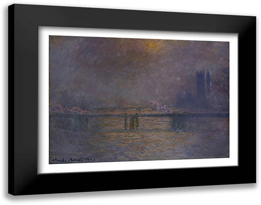 Charing Cross Bridge, The Thames 28x22 Black Modern Wood Framed Art Print Poster by Monet, Claude