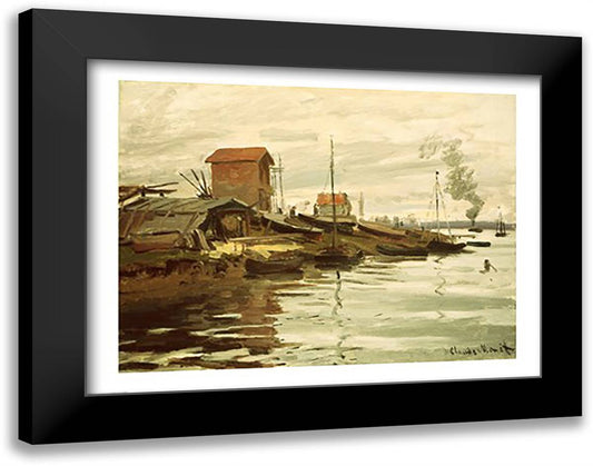 The Seine at Petit-Gennevilliers, 1872 28x22 Black Modern Wood Framed Art Print Poster by Monet, Claude
