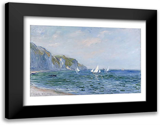 Cliffs and Sailboats at Pourville 28x22 Black Modern Wood Framed Art Print Poster by Monet, Claude