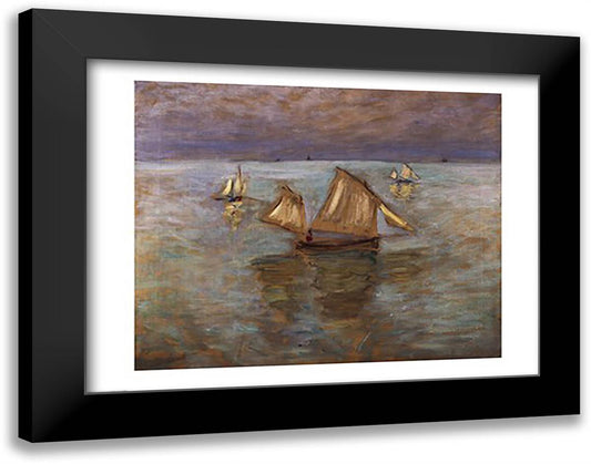 Fishing Boats at Pourville, 1882 28x22 Black Modern Wood Framed Art Print Poster by Monet, Claude