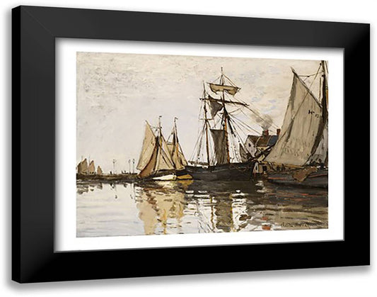 The Port of Honfleur, c.1865 28x22 Black Modern Wood Framed Art Print Poster by Monet, Claude