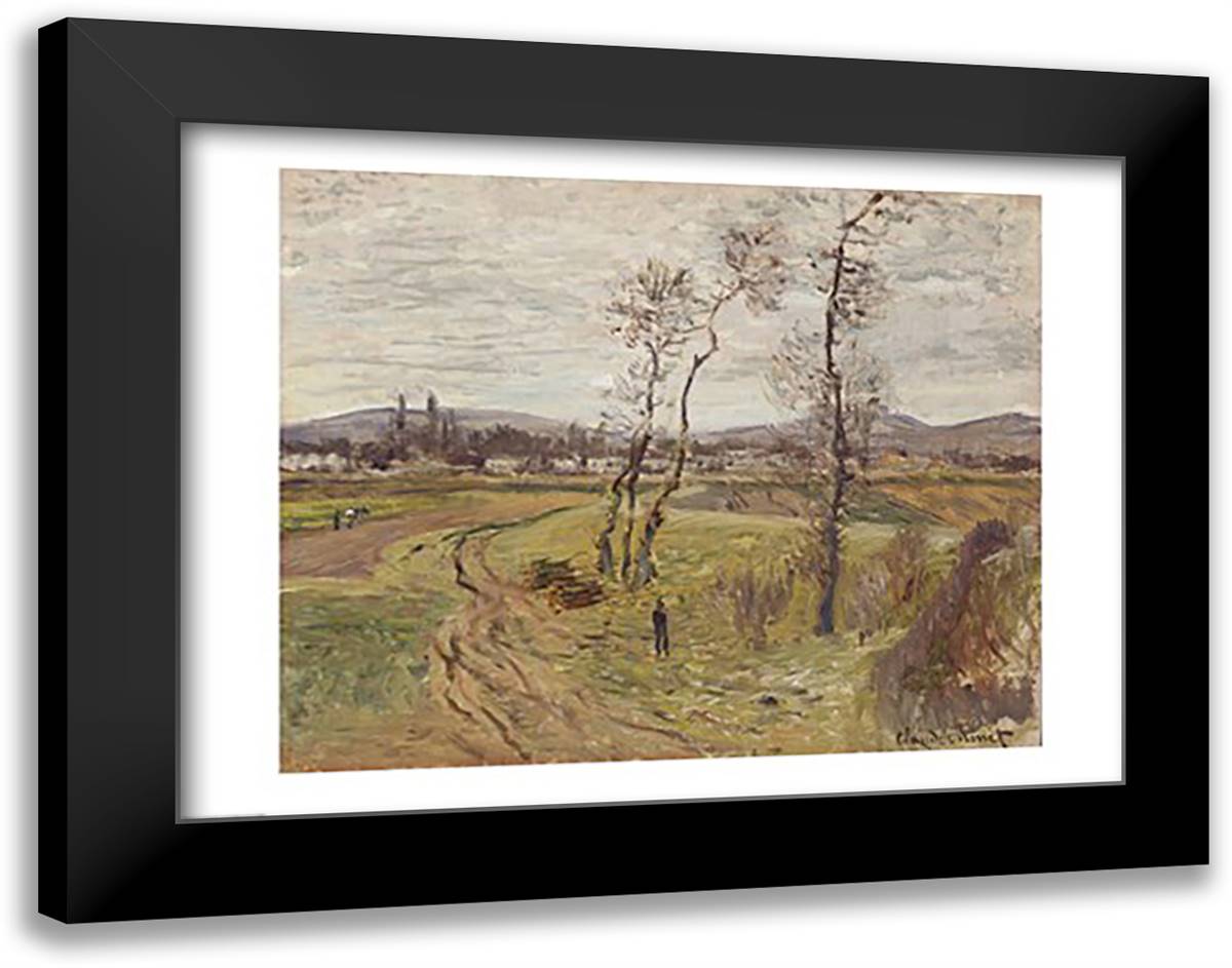Gennevilliers Plain, 1877 28x22 Black Modern Wood Framed Art Print Poster by Monet, Claude