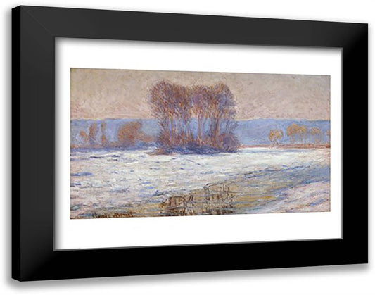 The Seine at Bennecourt, Winter 28x22 Black Modern Wood Framed Art Print Poster by Monet, Claude