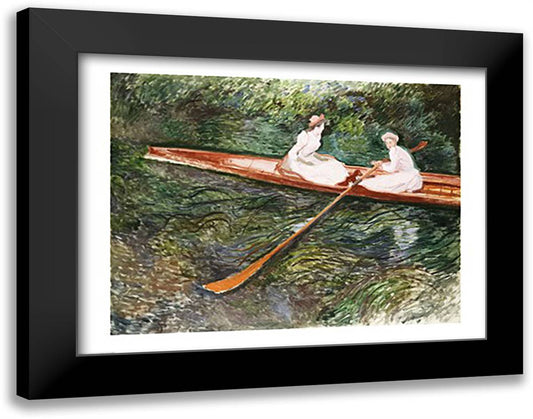 The Pink Rowing Boat 28x22 Black Modern Wood Framed Art Print Poster by Monet, Claude