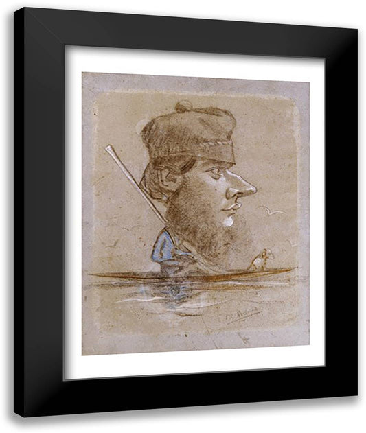 A Hunter and his Dog on a Boat, c.1858-59 22x28 Black Modern Wood Framed Art Print Poster by Monet, Claude
