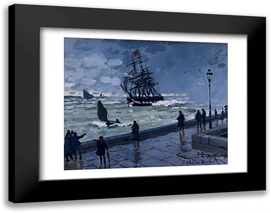 The Jetty at Le Havre, Bad Weather, 1870 28x22 Black Modern Wood Framed Art Print Poster by Monet, Claude