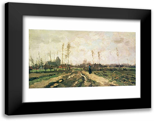 Landscape with a Church and Houses, Nuenen, 1885 28x22 Black Modern Wood Framed Art Print Poster by Van Gogh, Vincent