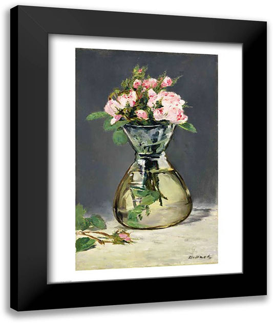 Moss Roses in a Vase, 1882 22x28 Black Modern Wood Framed Art Print Poster by Manet, Edouard