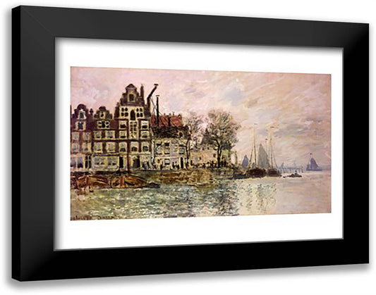 The Port of Amsterdam 28x22 Black Modern Wood Framed Art Print Poster by Monet, Claude