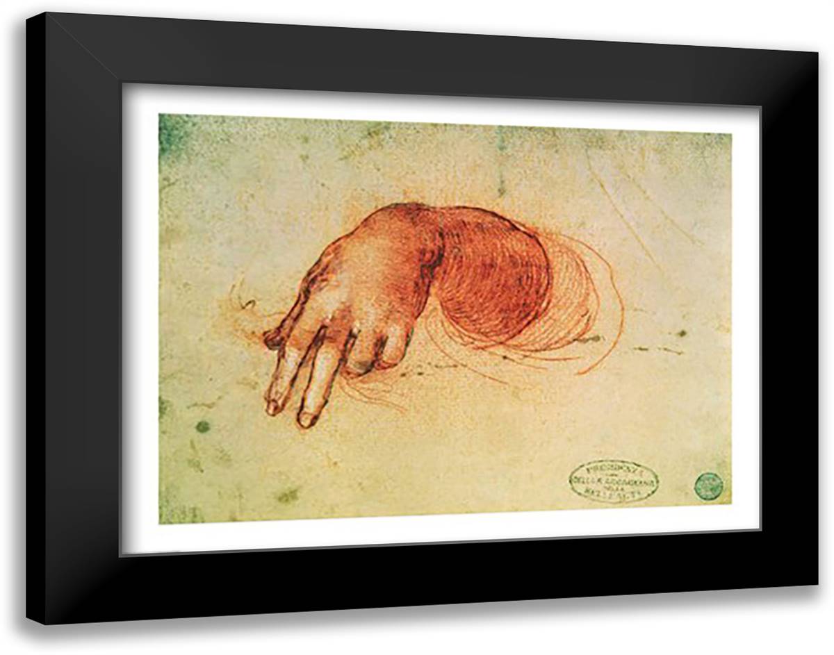 Study of a hand 28x22 Black Modern Wood Framed Art Print Poster by da Vinci, Leonardo